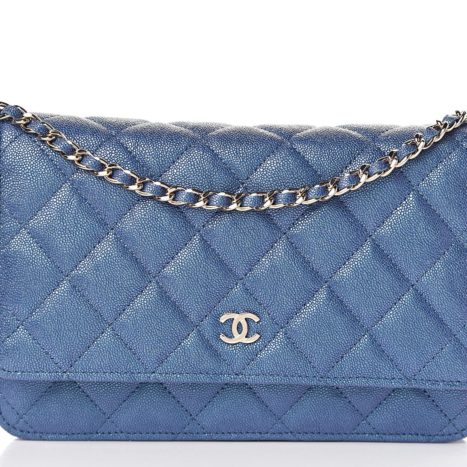 Chanel Iridescent Caviar Quilted Wallet On Chain WOC Dark Blue 9 of 11