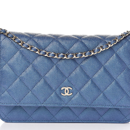 Chanel Iridescent Caviar Quilted Wallet On Chain WOC Dark Blue 9 of 11