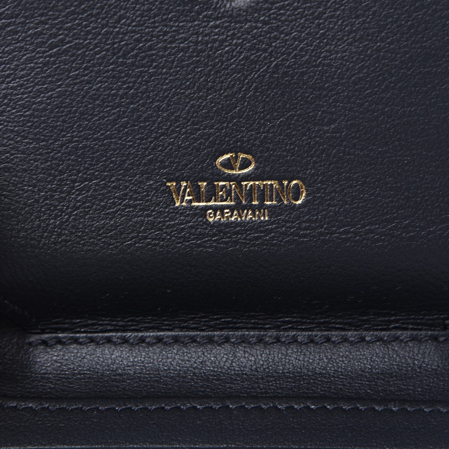 Calfskin Rockstud Compact Bi-Fold Wallet Black