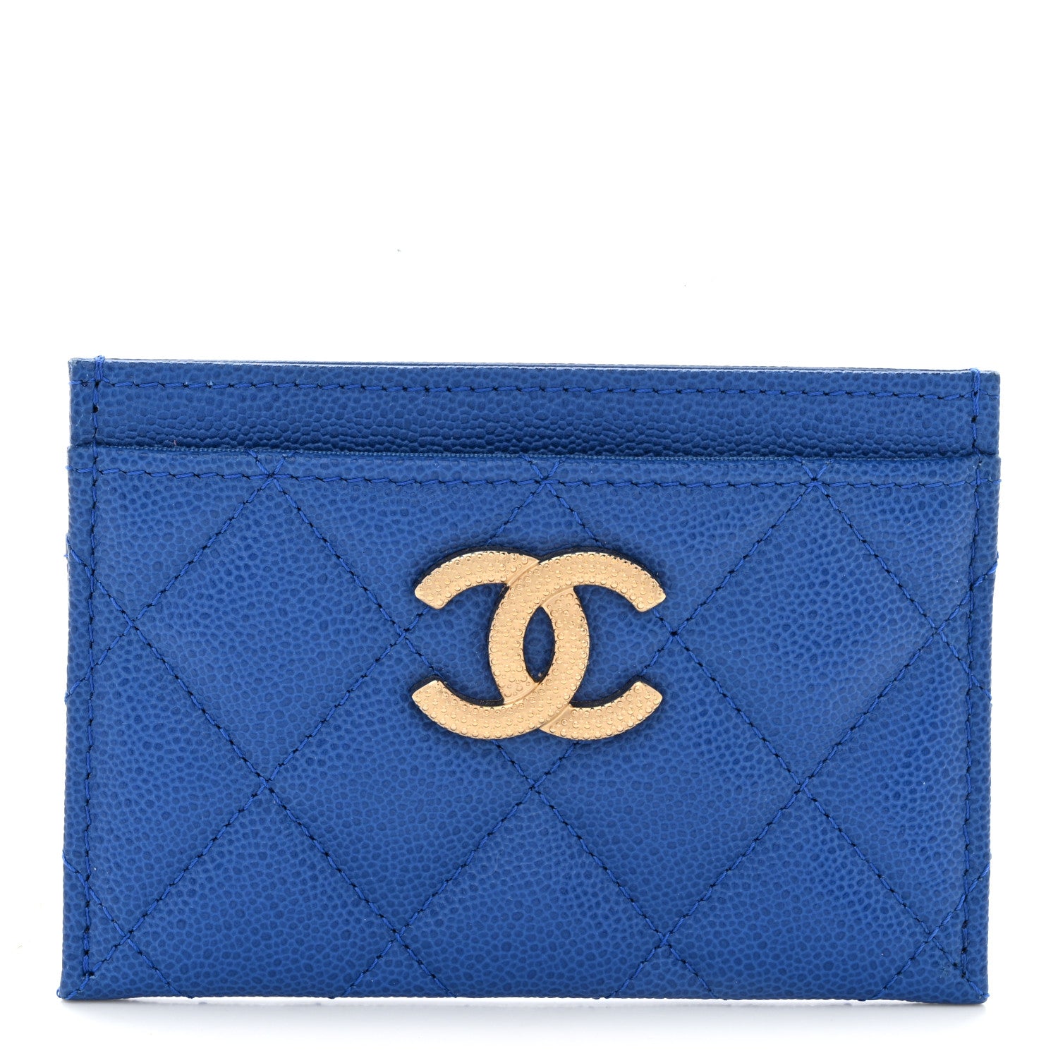 Chanel Caviar Quilted Studded CC Card Holder Blue 1 of 9