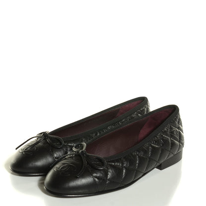 Chanel Aged Calfskin Quilted Cap Toe Ballerina Flats 34 Black 5 of 14