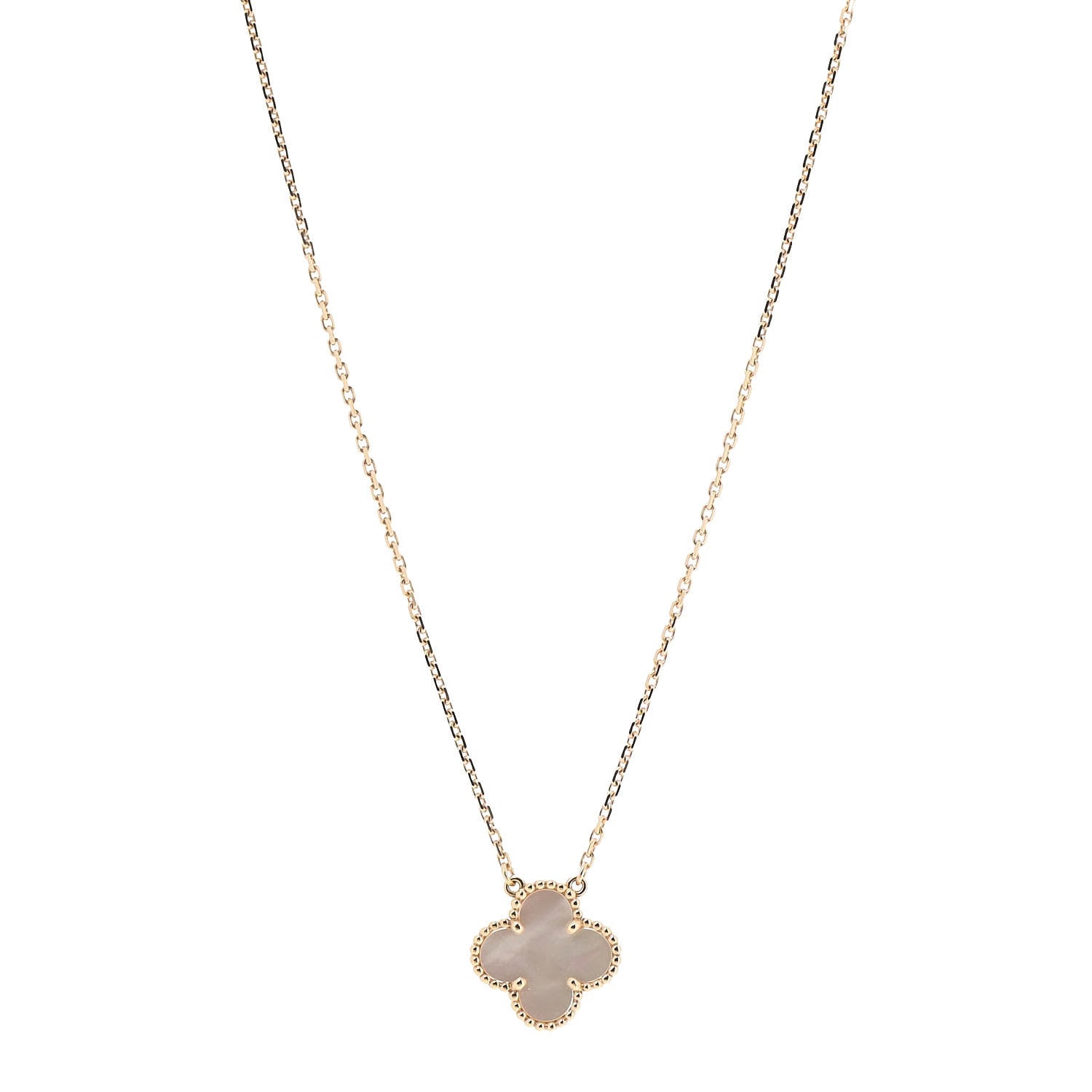 Van Cleef & Arpels 18K Yellow Gold Mother of Pearl Vintage Alhambra Pendant Necklace 1 of 7