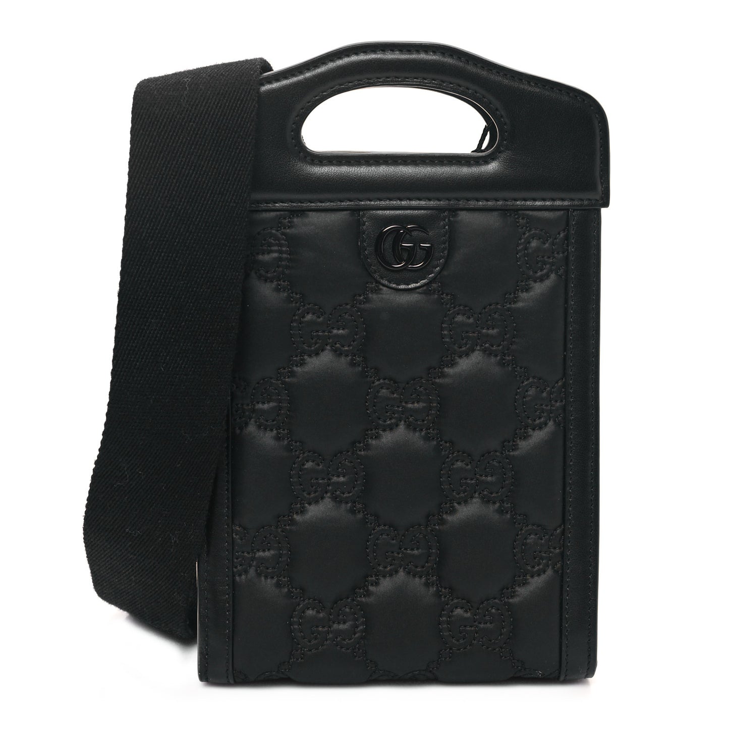 Nylon Calfskin Enamel GG Matelasse Mini Top Slip Handle Crossbody Bag Black