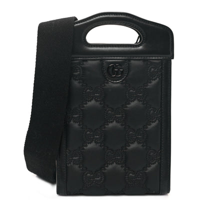 Gucci Nylon Calfskin Enamel GG Matelasse Mini Top Slip Handle Crossbody Bag Black 1 of 10