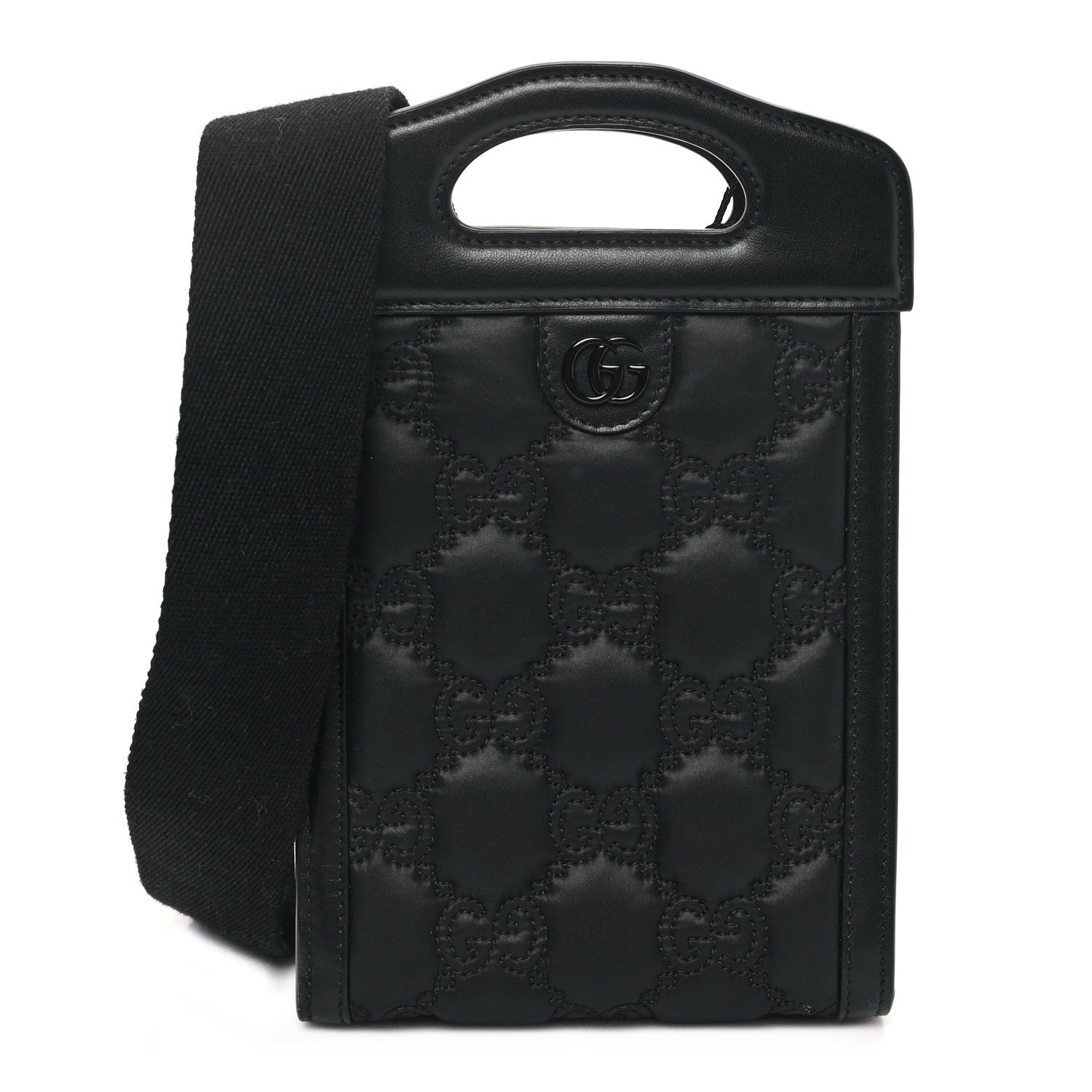 Gucci Nylon Calfskin Enamel GG Matelasse Mini Top Slip Handle Crossbody Bag Black 1 of 10