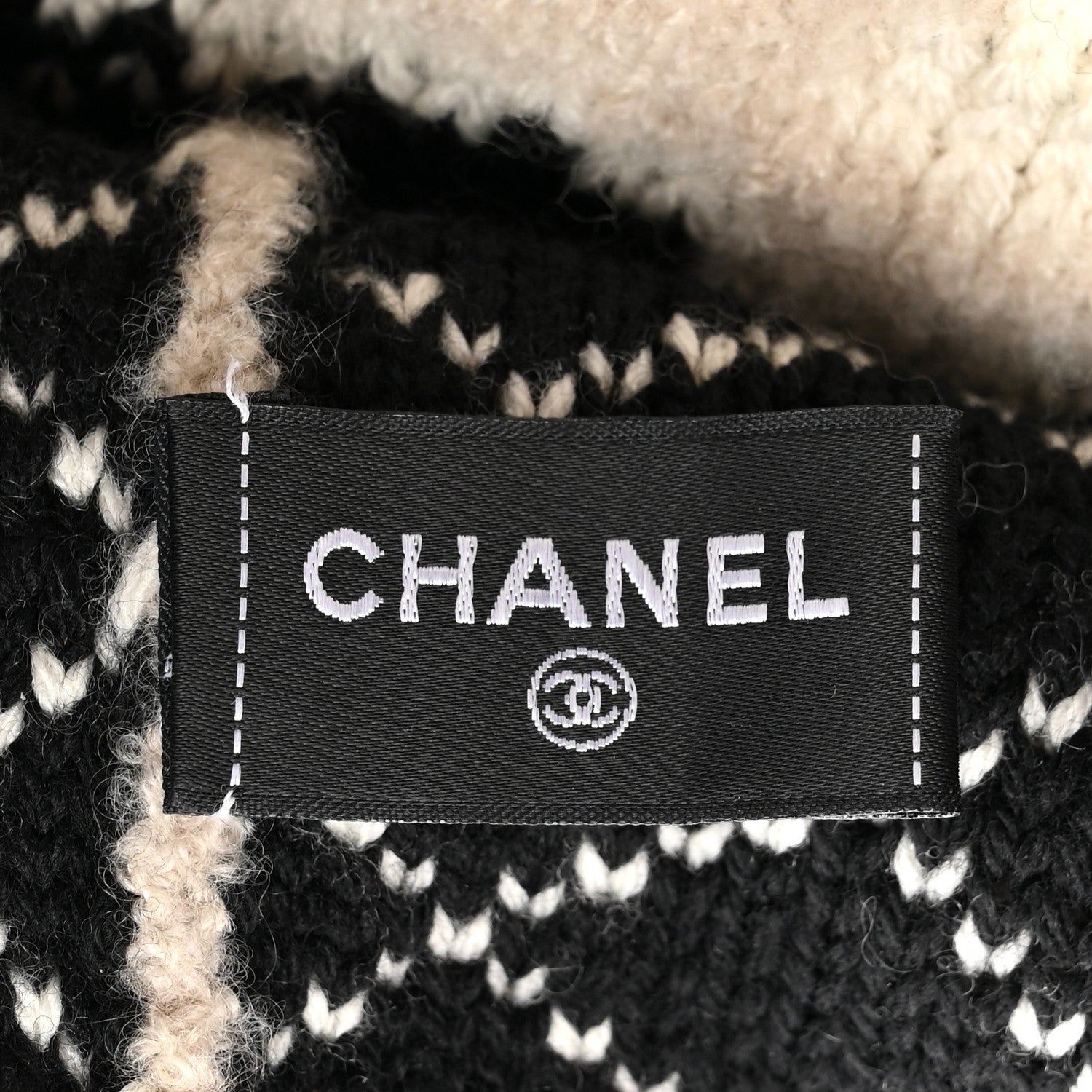 Chanel Wool Cashmere CC Beanie Hat Beige Black White 5 of 5