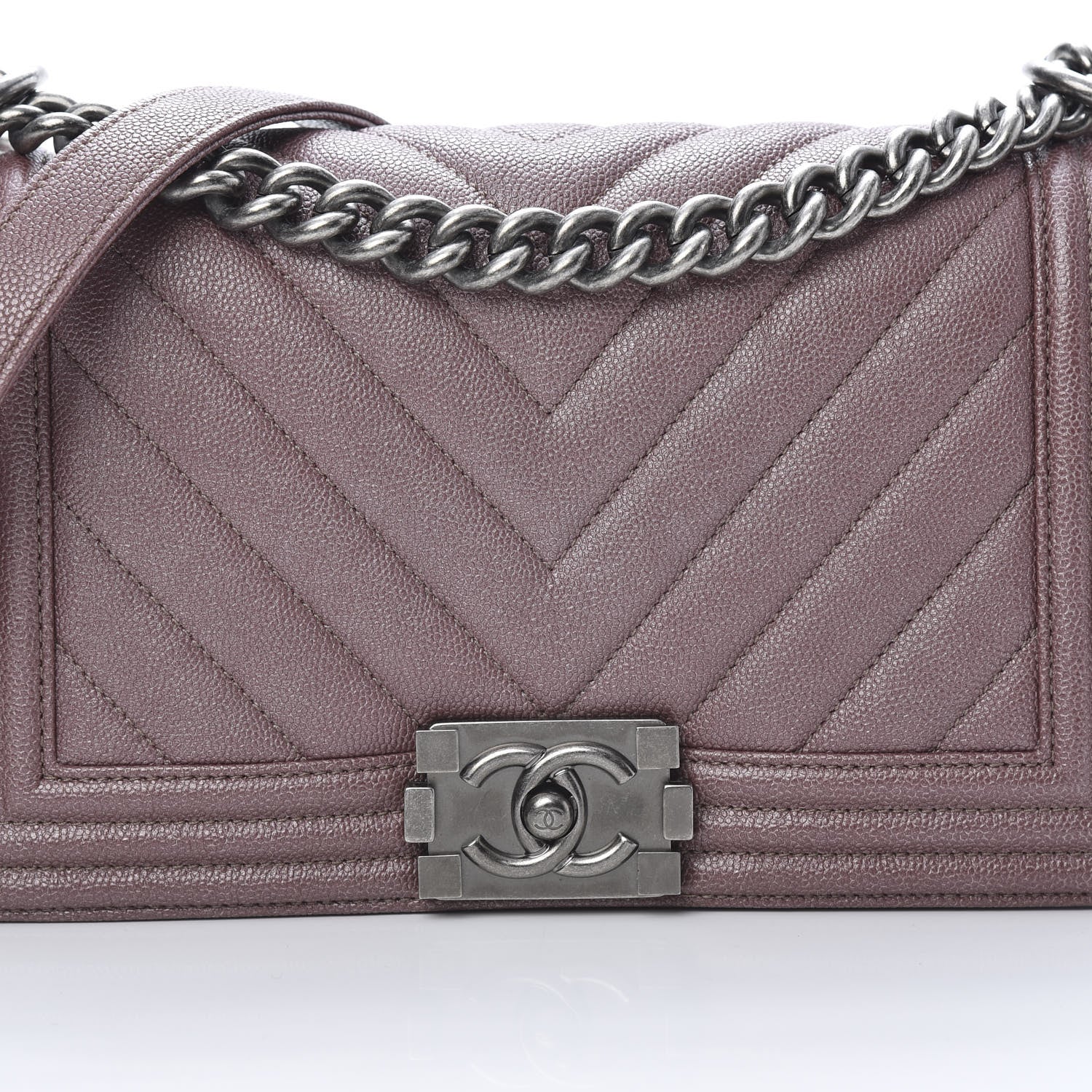 Chanel Metallic Caviar Chevron Quilted Medium Boy Flap Dark Pink 8 of 11