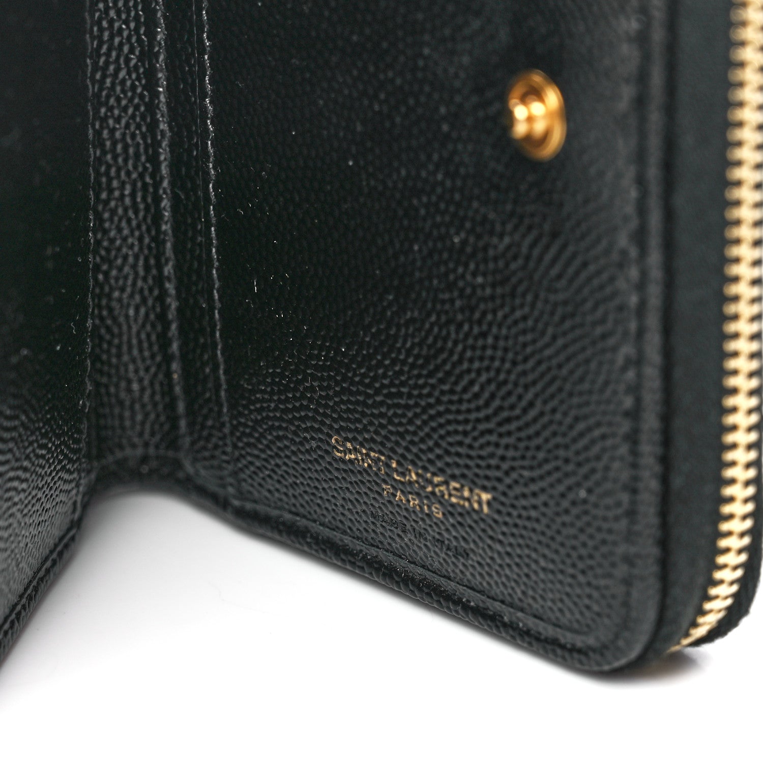Saint Laurent Grain De Poudre Matelasse Chevron Monogram Compact Zip Around Wallet Black 8 of 12