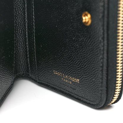 Saint Laurent Grain De Poudre Matelasse Chevron Monogram Compact Zip Around Wallet Black 8 of 12