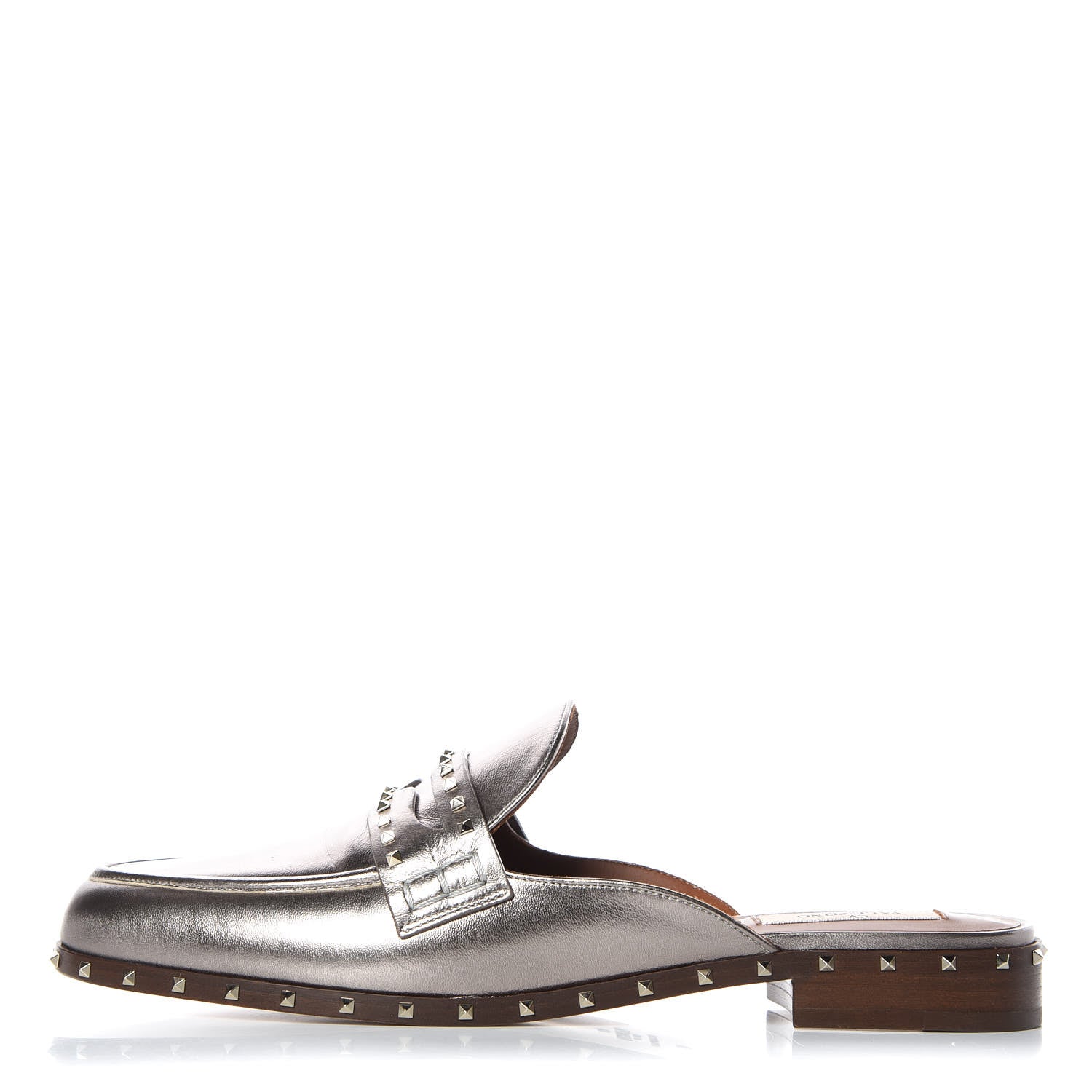 Valentino Garavani Metallic Lambskin Soul Rockstud Flat Mules 40 Silver 1 of 9