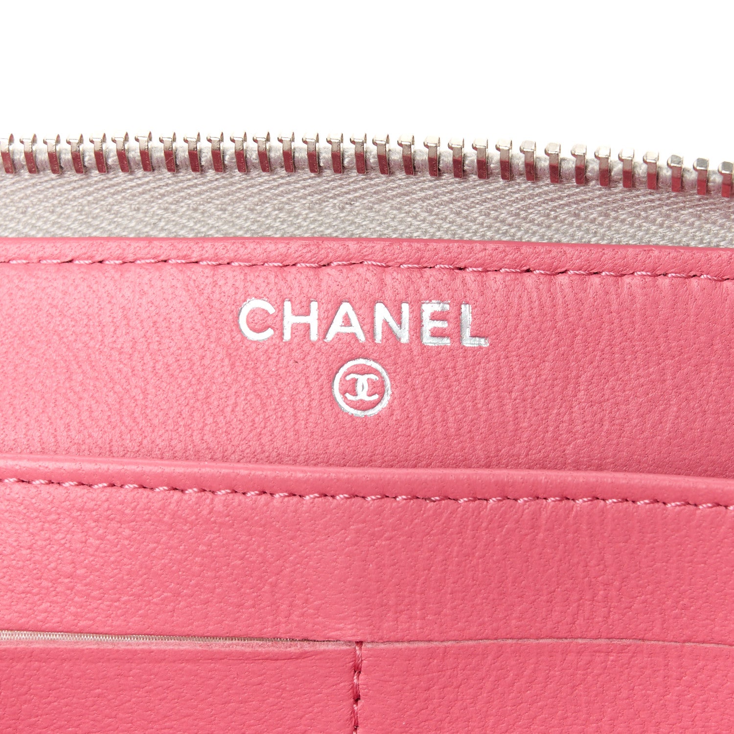 Chanel Metallic Lambskin Quilted Large Gusset Zip Around Wallet Silver Pink 6 of 12