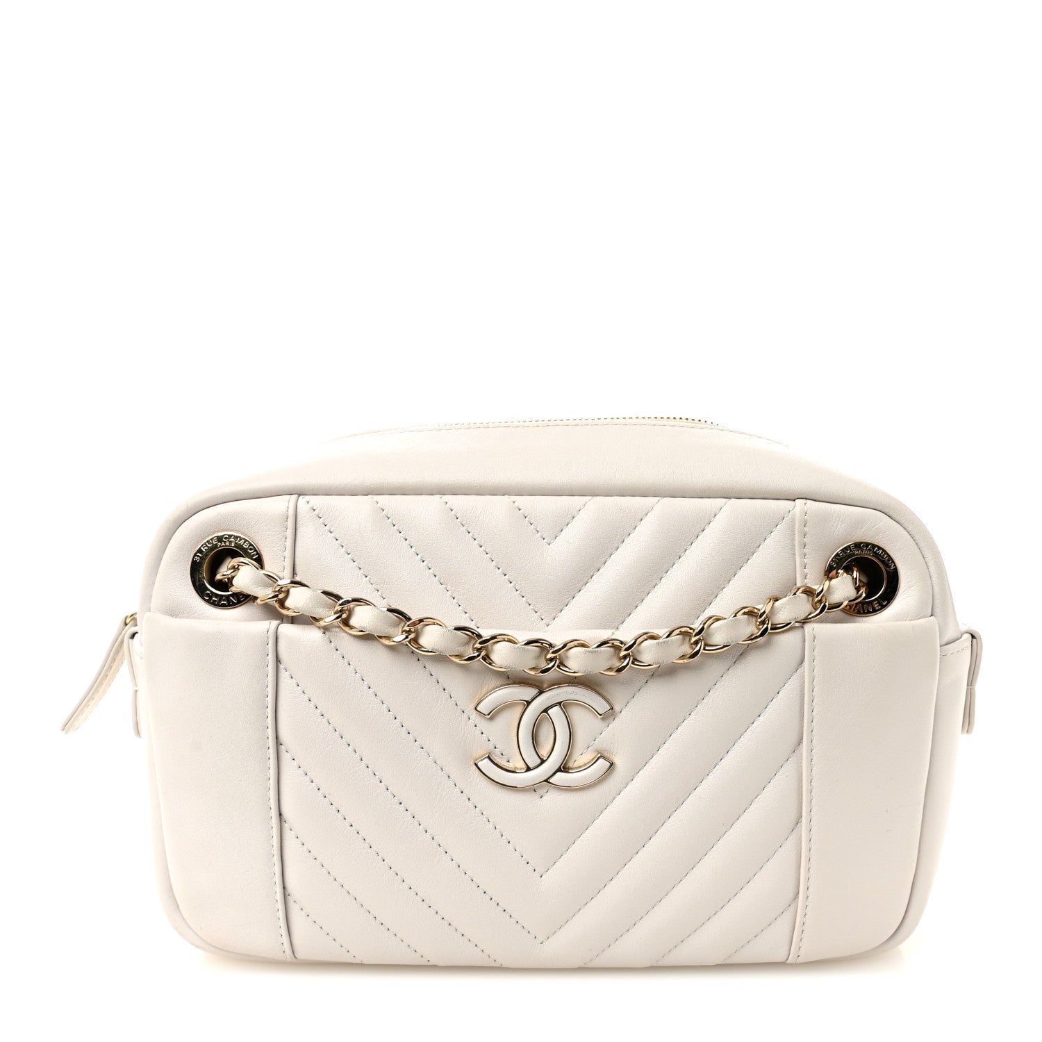 Chanel Calfskin Quilted Daily Chevron Camera Case White 1 of 10