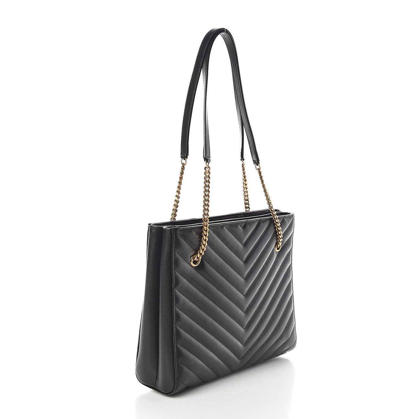 Grain De Poudre Matelasse Chevron Medium Tribeca Shopping Bag Black