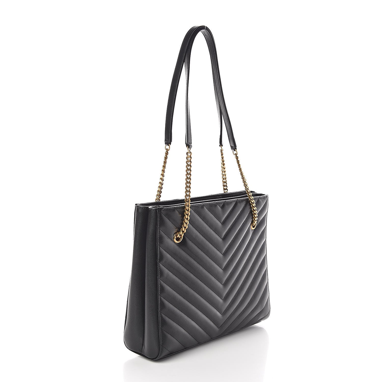 Saint Laurent Grain De Poudre Matelasse Chevron Medium Tribeca Shopping Bag Black 3 of 10