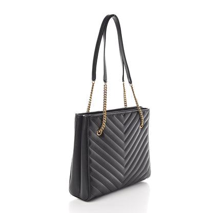 Saint Laurent Grain De Poudre Matelasse Chevron Medium Tribeca Shopping Bag Black 3 of 10