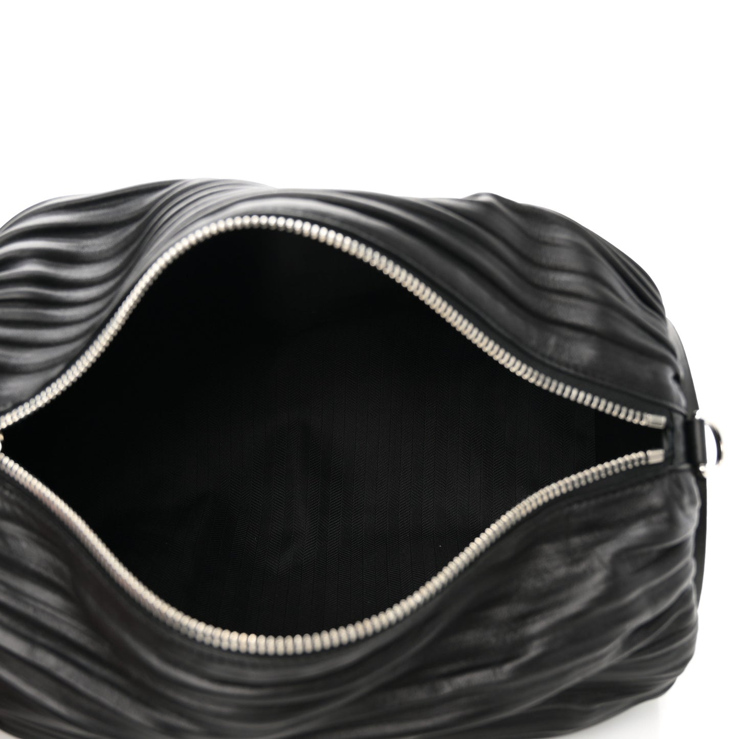 Lambskin Pleated Bracelet Large Pouch shoulder Bag Black