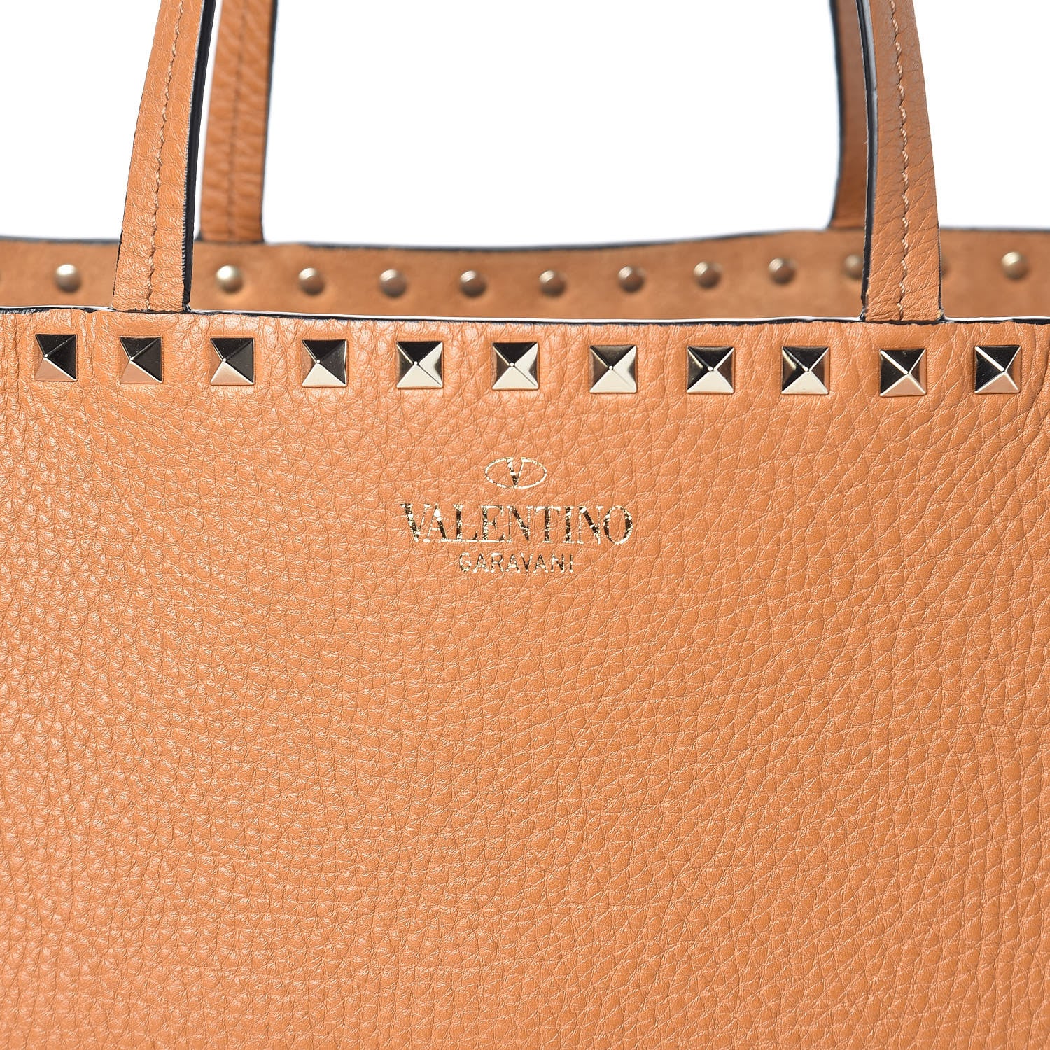 Valentino Garavani Grained Calfskin Rockstud Shoulder Tote Tan 7 of 9