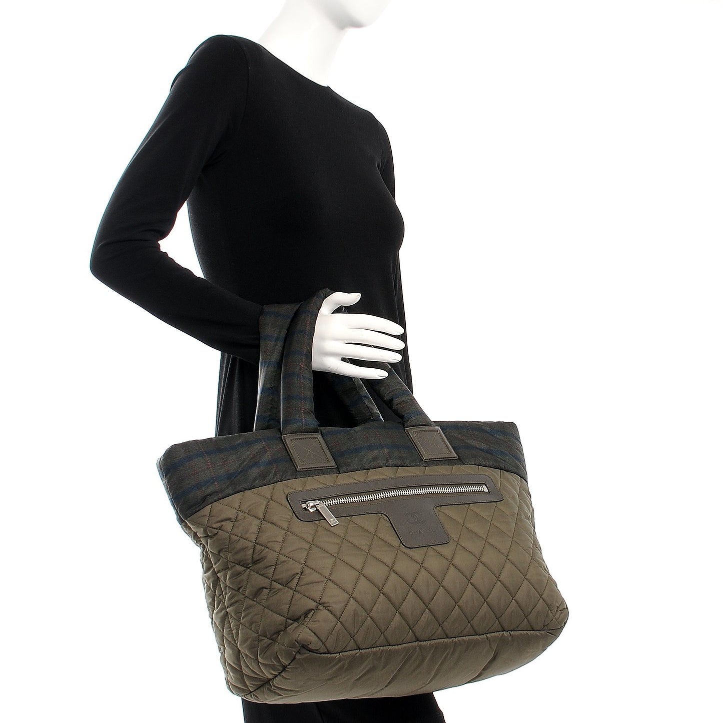 Nylon Quilted Large Coco Cocoon Tote Khaki