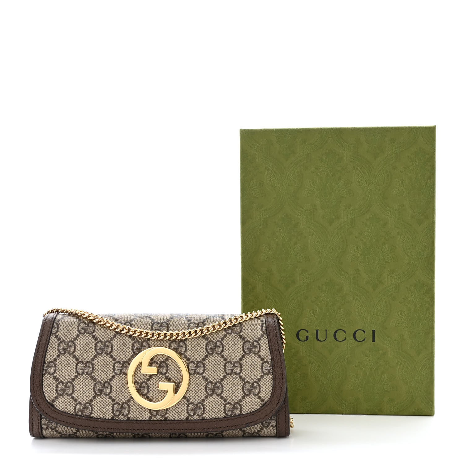 Gucci GG Supreme Monogram Textured Dollar Calfskin Blondie Continental Chain Wallet Beige Ebony New Acero 11 of 11