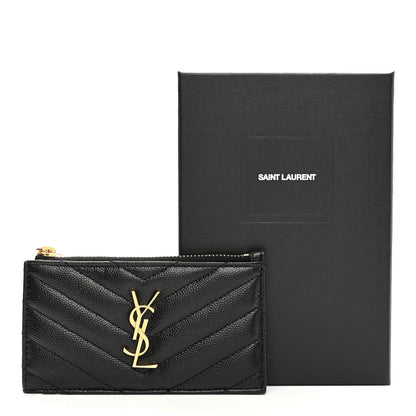 Saint Laurent Grain De Poudre Matelasse Chevron Monogram Fragments Zippered Card Case Black 10 of 10