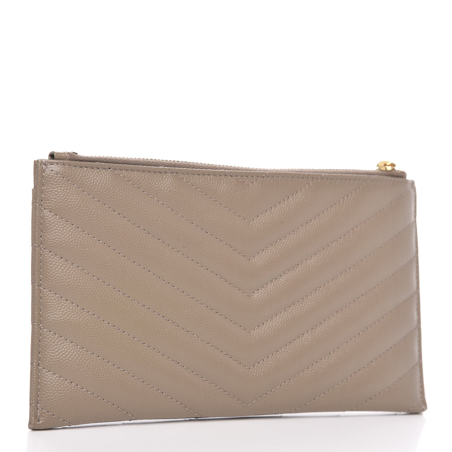 Saint Laurent Grain De Poudre Chevron Monogram Bill Pouch Dark Beige 3 of 8