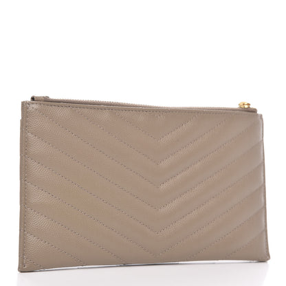 Saint Laurent Grain De Poudre Chevron Monogram Bill Pouch Dark Beige 3 of 8