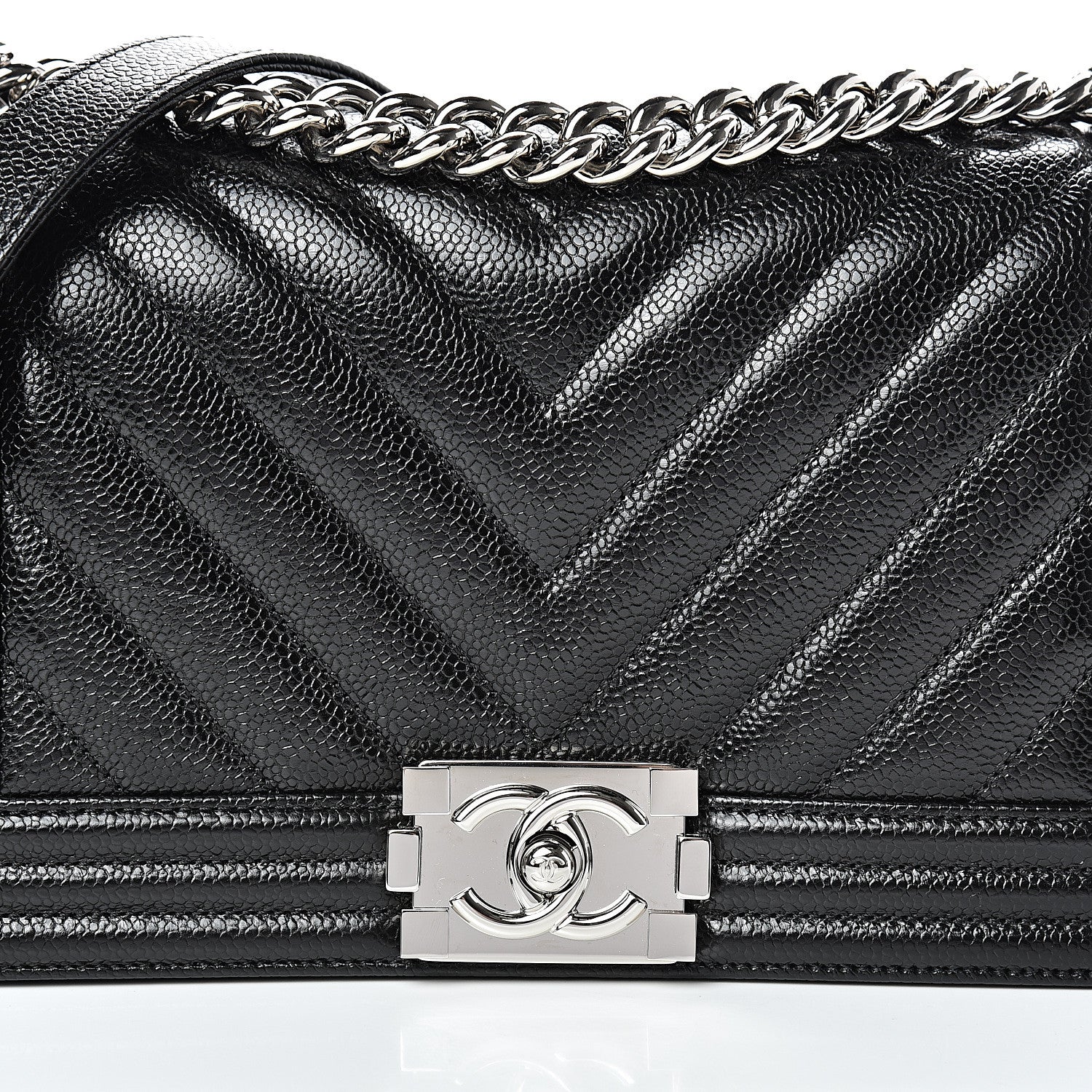 Chanel Caviar Chevron Quilted Medium Boy Flap Black 7 of 13