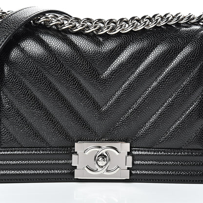 Chanel Caviar Chevron Quilted Medium Boy Flap Black 7 of 13