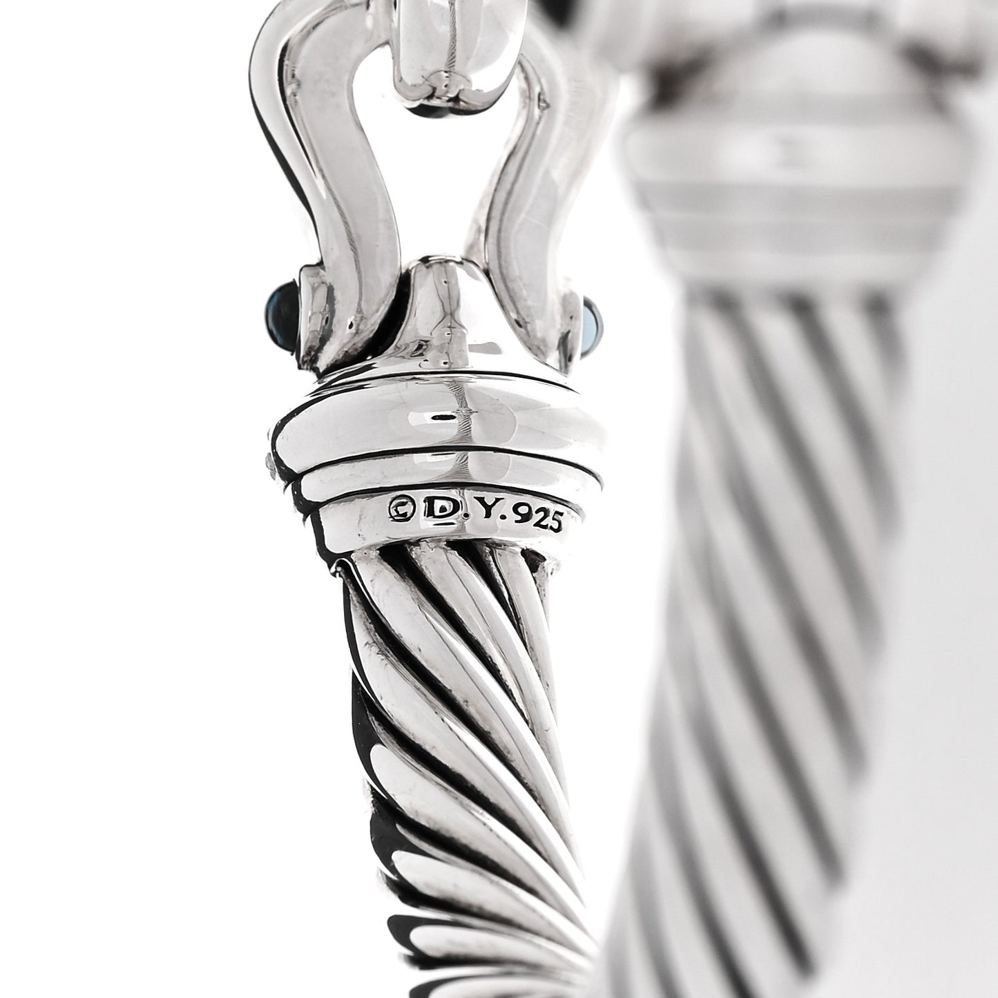 Sterling Silver Diamond Hampton Blue Topaz 7mm Cable Buckle Bracelet