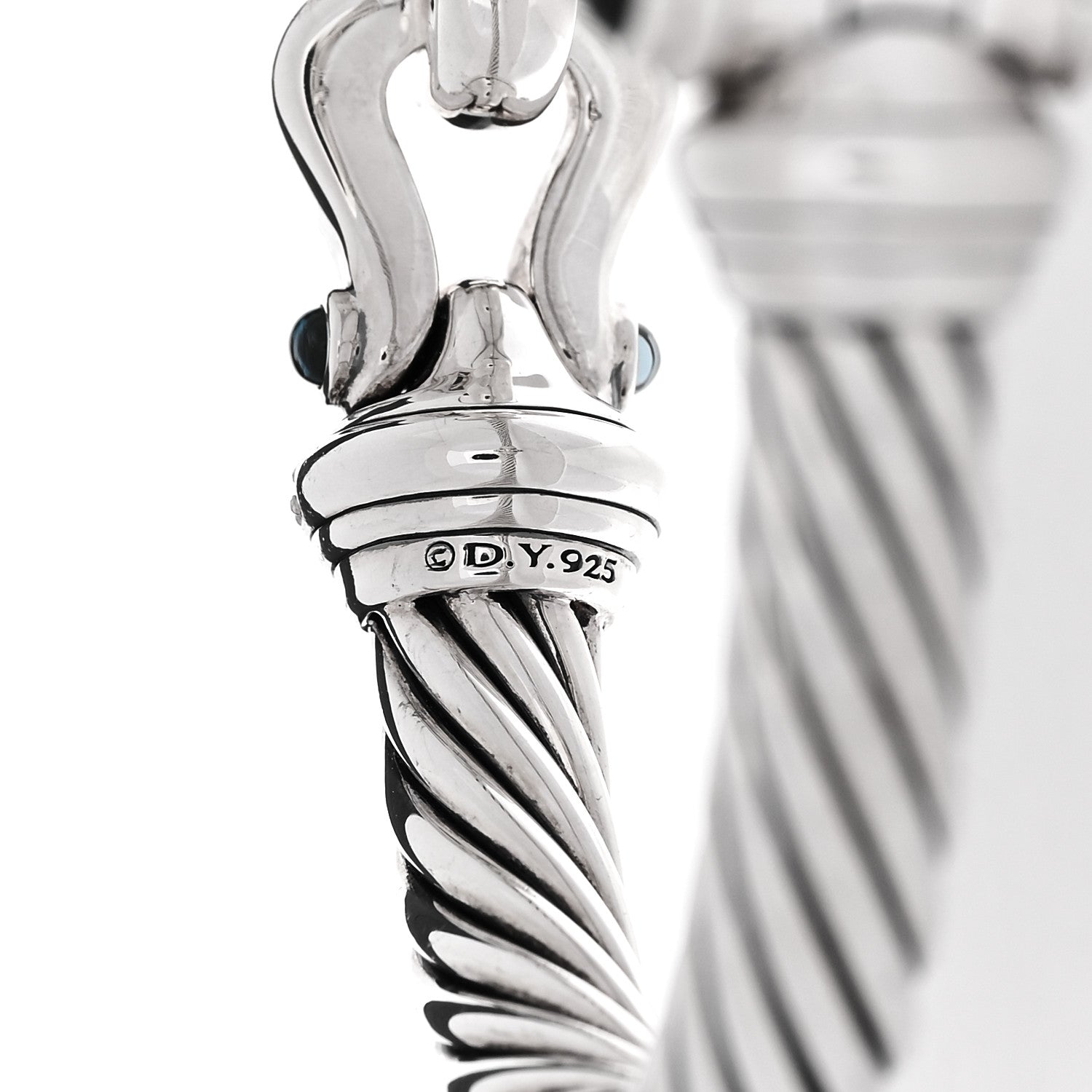 David Yurman Sterling Silver Diamond Hampton Blue Topaz 7mm Cable Buckle Bracelet 3 of 3