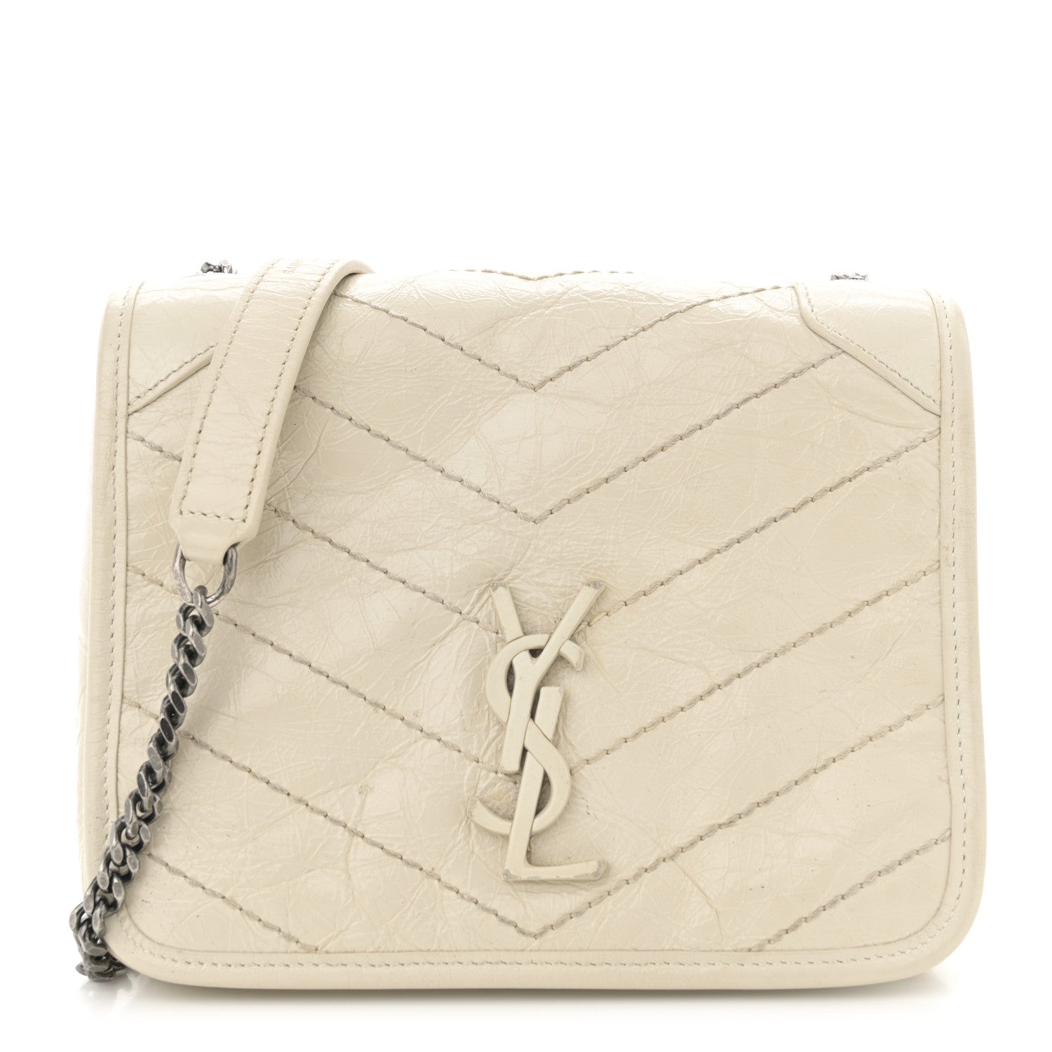 Saint Laurent Crinkled Calfskin Matelasse Monogram Niki Chain Wallet Crema Soft 1 of 15