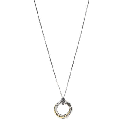 David Yurman Sterling Silver 14K Yellow Gold 37mm Crossover Pendant Necklace 1 of 4