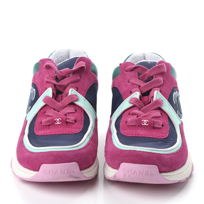 Chanel Nylon Lambskin Suede Calfskin CC Sneakers 36 Pink Green 2 of 9