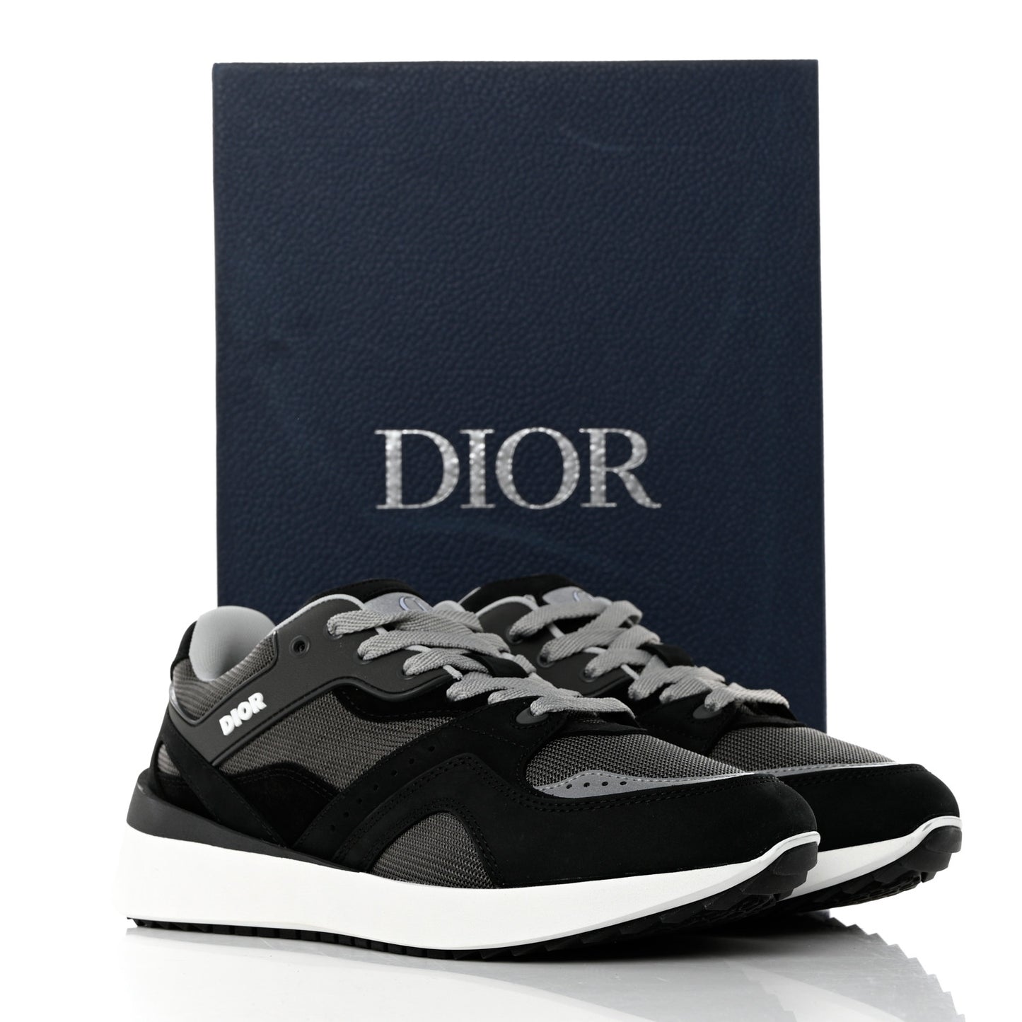 Technical Mesh Calfskin Womens B29 Sneakers 39 Black Grey