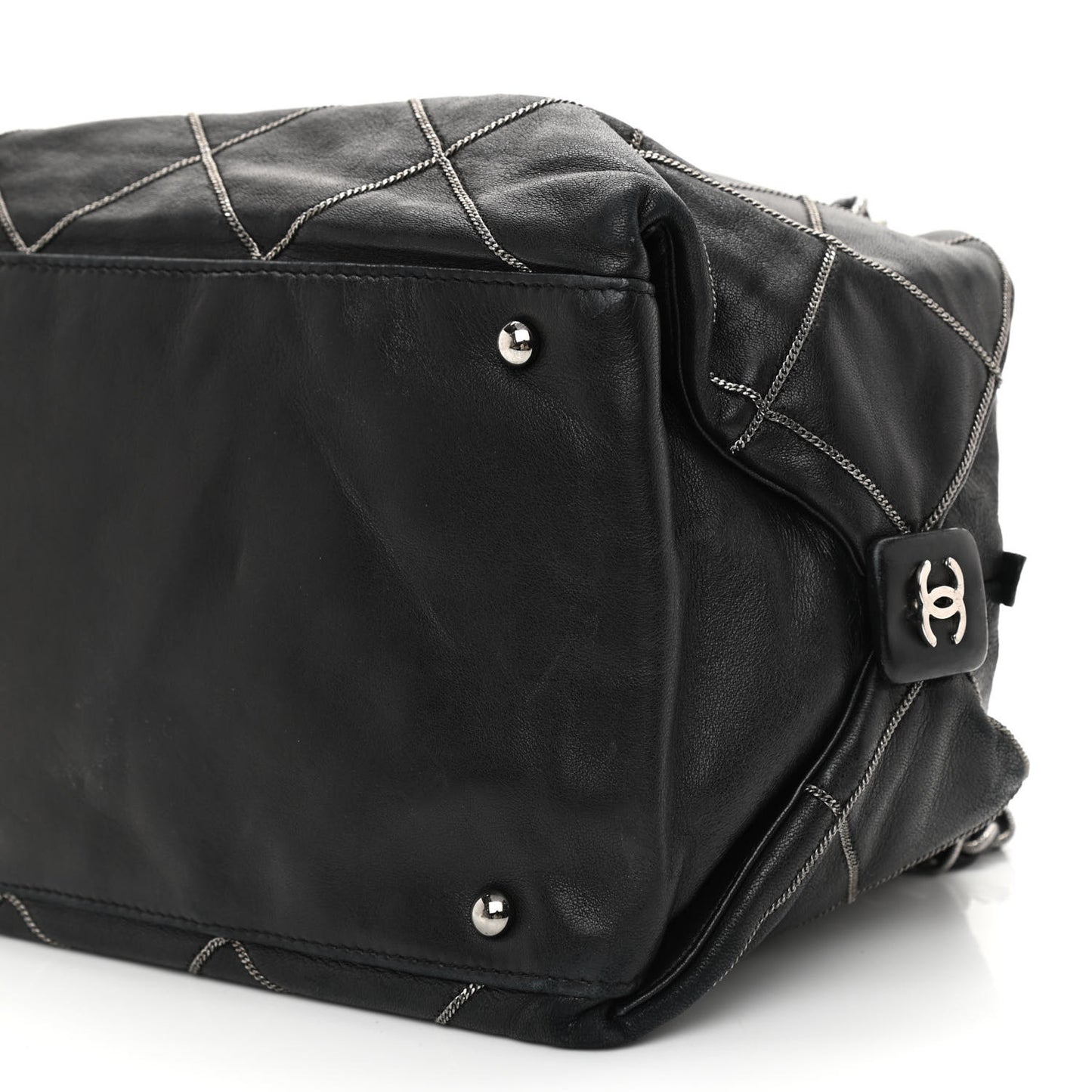 Calfskin Quilted Chain Stitch Bowler Bag Black