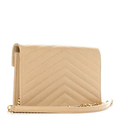 Saint Laurent Grain De Poudre Matelasse Chevron Monogram Envelope Chain Wallet Nude Powder 3 of 9