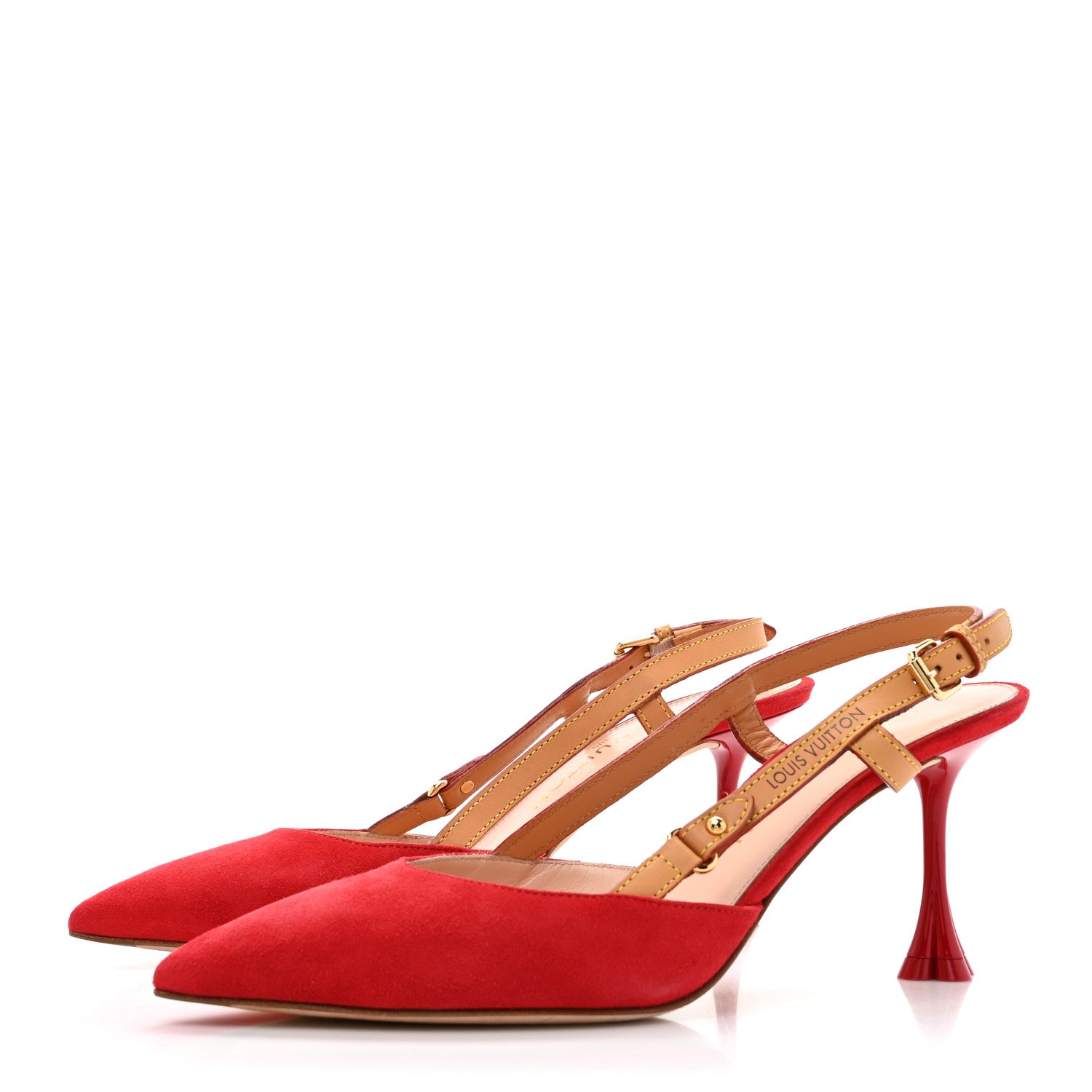 Louis Vuitton Suede Baby Goat Blossom Slingback Pumps 38 Rouge 4 of 9