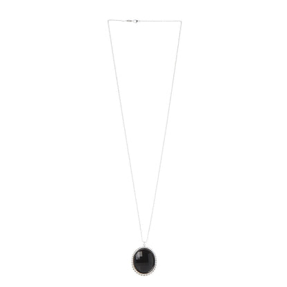 Tiffany Sterling Silver Onyx Ziegfeld Oval Pendant Necklace 4 of 7