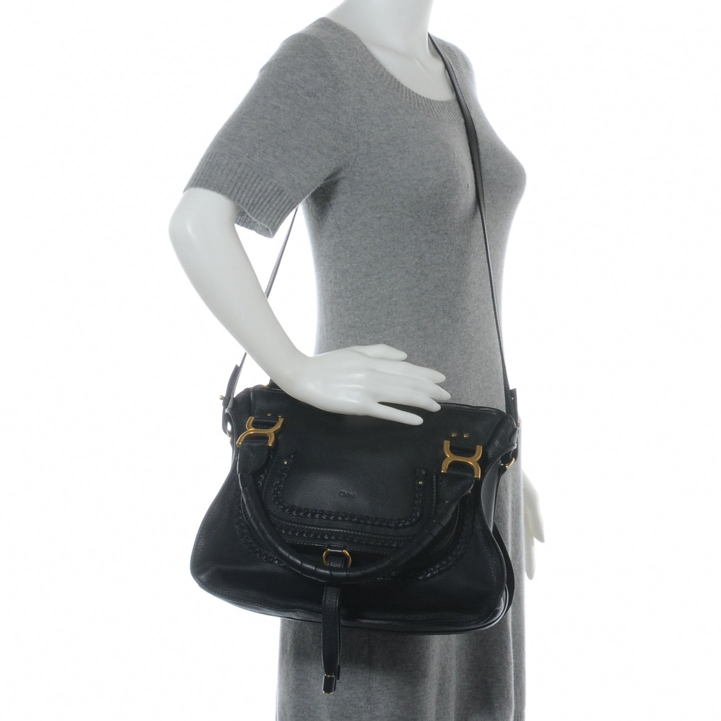 Calfskin Braided Medium Marcie Satchel Black