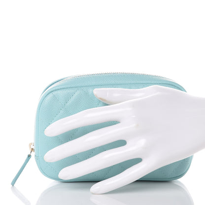 Chanel Caviar Quilted Small Curvy Pouch Cosmetic Case Light Blue 2 of 8