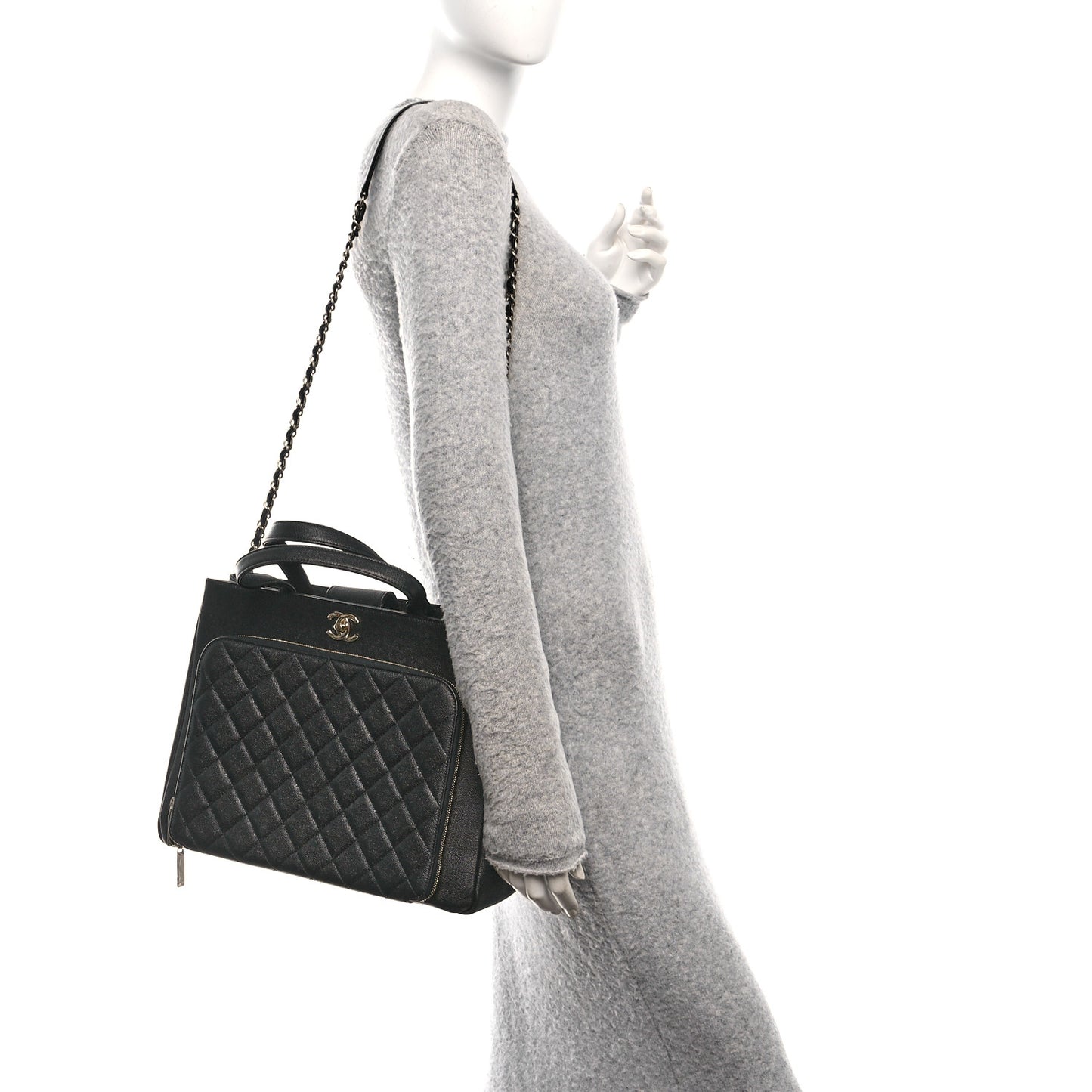Caviar Quilted Large Business Affinity Shopping Bag Black