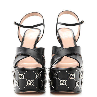 Gucci Malaga Kid Interlocking G Studs 155mm Platform Sandals 37.5 Perfect Black 2 of 8