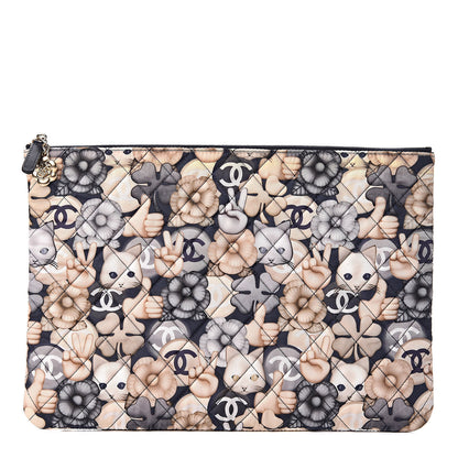 Chanel Nylon Quilted Large Cat Emoticon Cosmetic Case Navy 1 of 10
