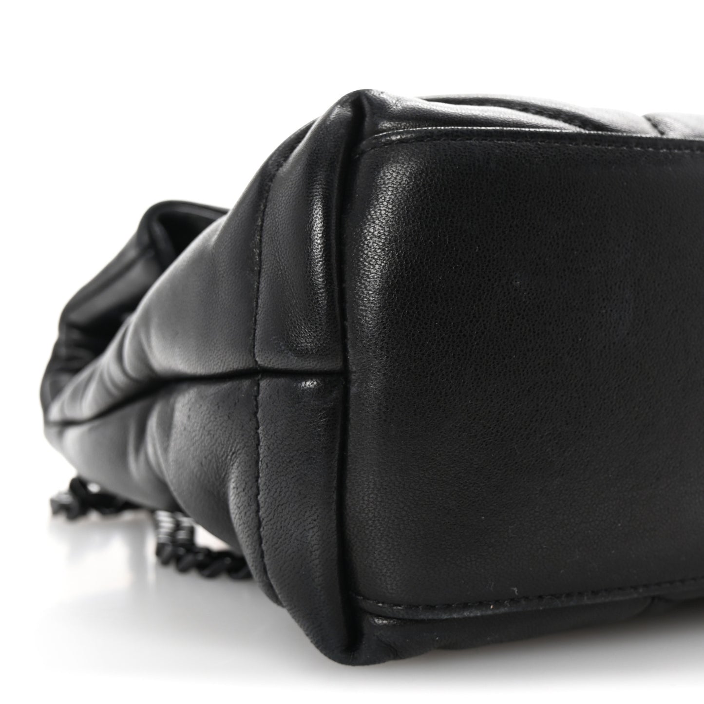 Lambskin Quilted Monogram Monochrome Small Loulou Puffer Chain Satchel Black