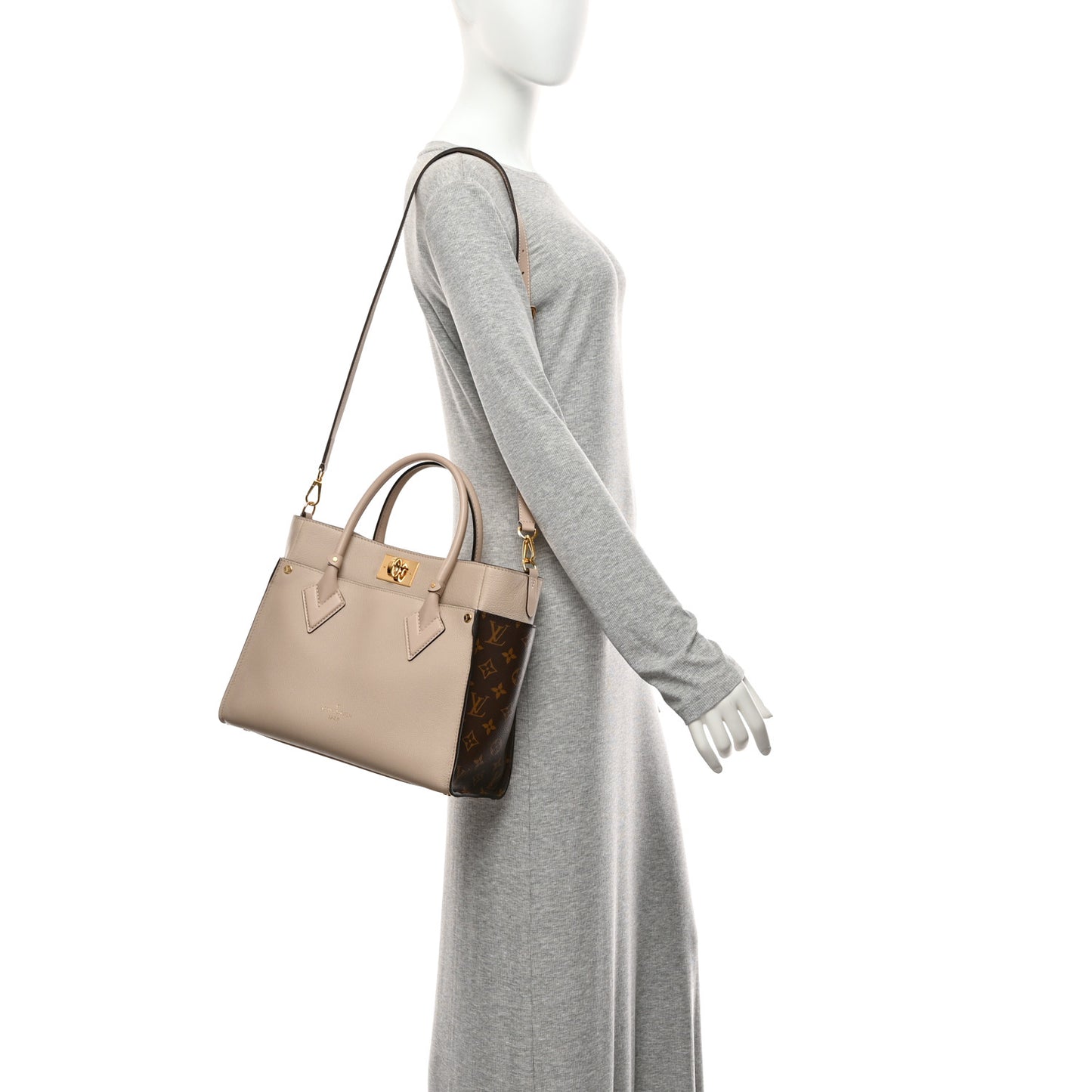 Calfskin Monogram On My Side MM Greige