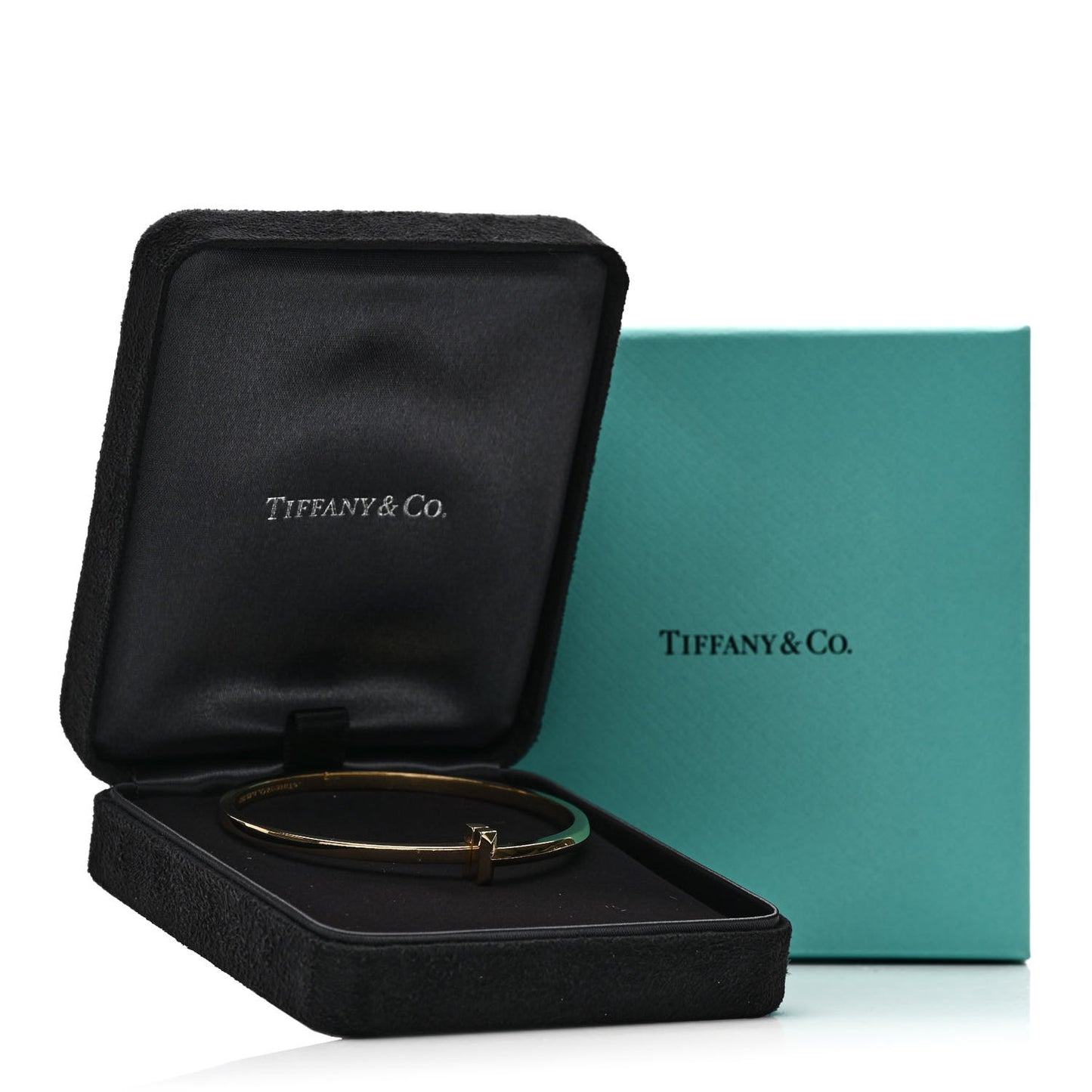 18K Yellow Gold Narrow T T1 Hinged Bangle Bracelet