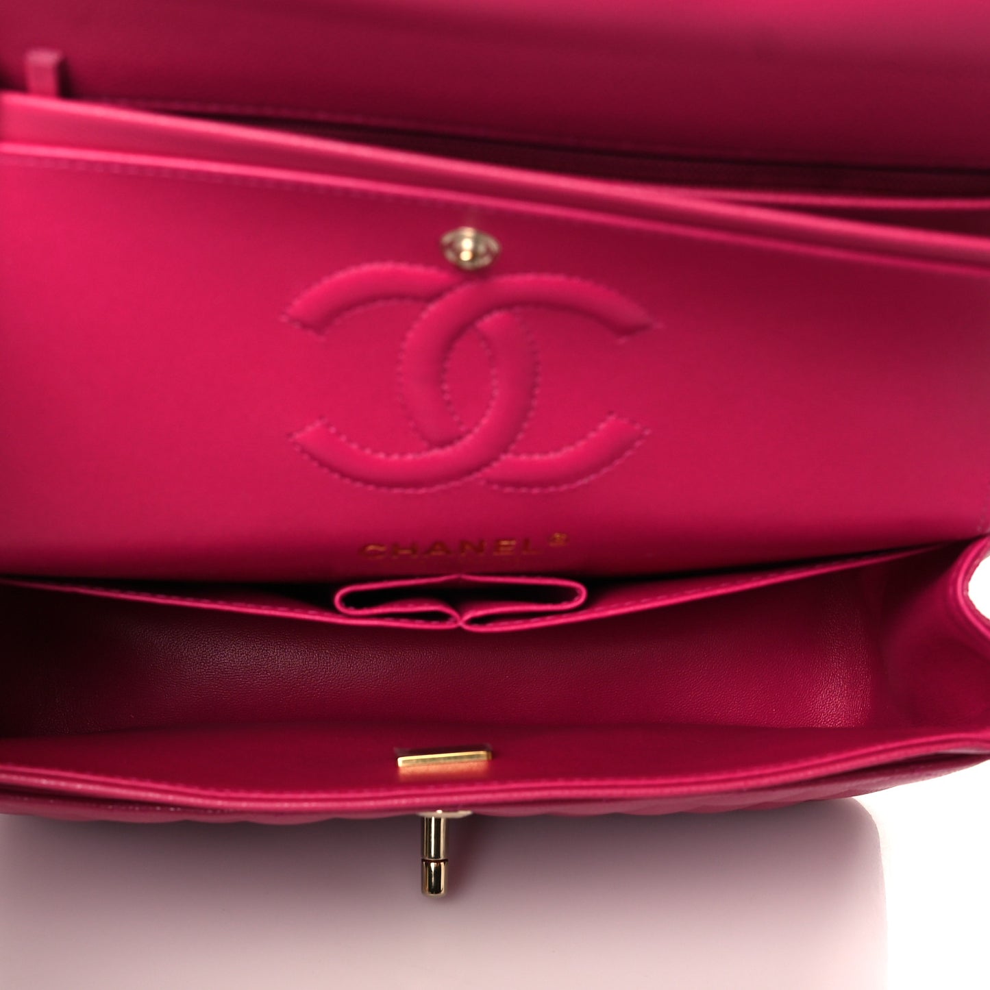 Caviar Quilted Small Double Flap Fuchsia