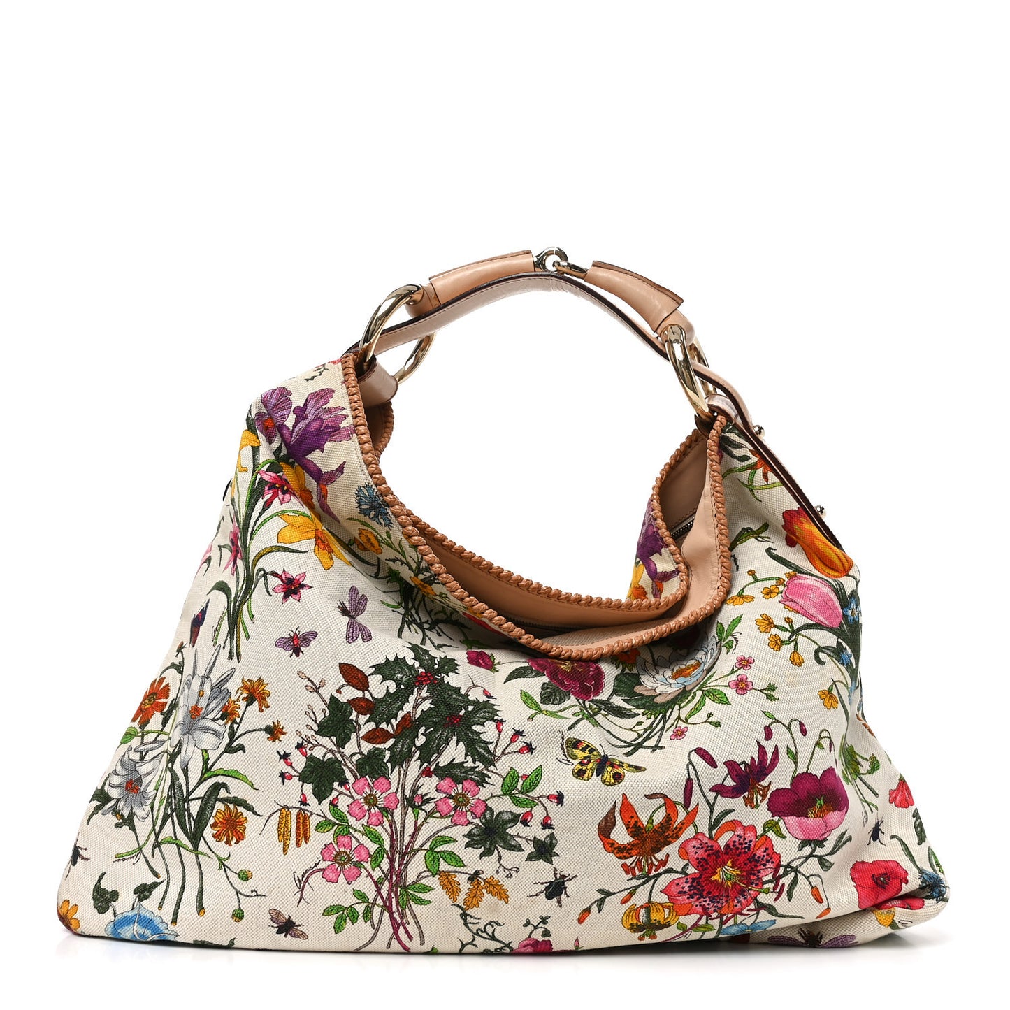 Canvas Flora Floral Large Horsebit Chain Hobo White