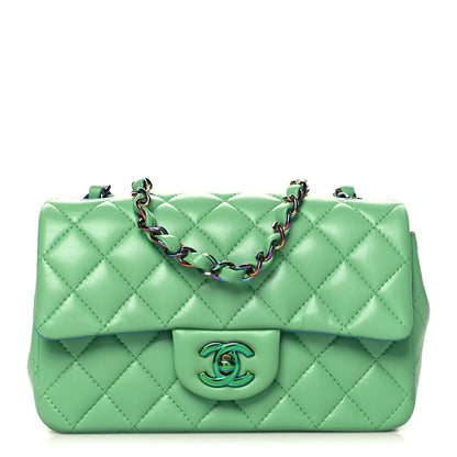 Chanel Lambskin Quilted Mini Rectangular Flap Green Blue 1 of 10