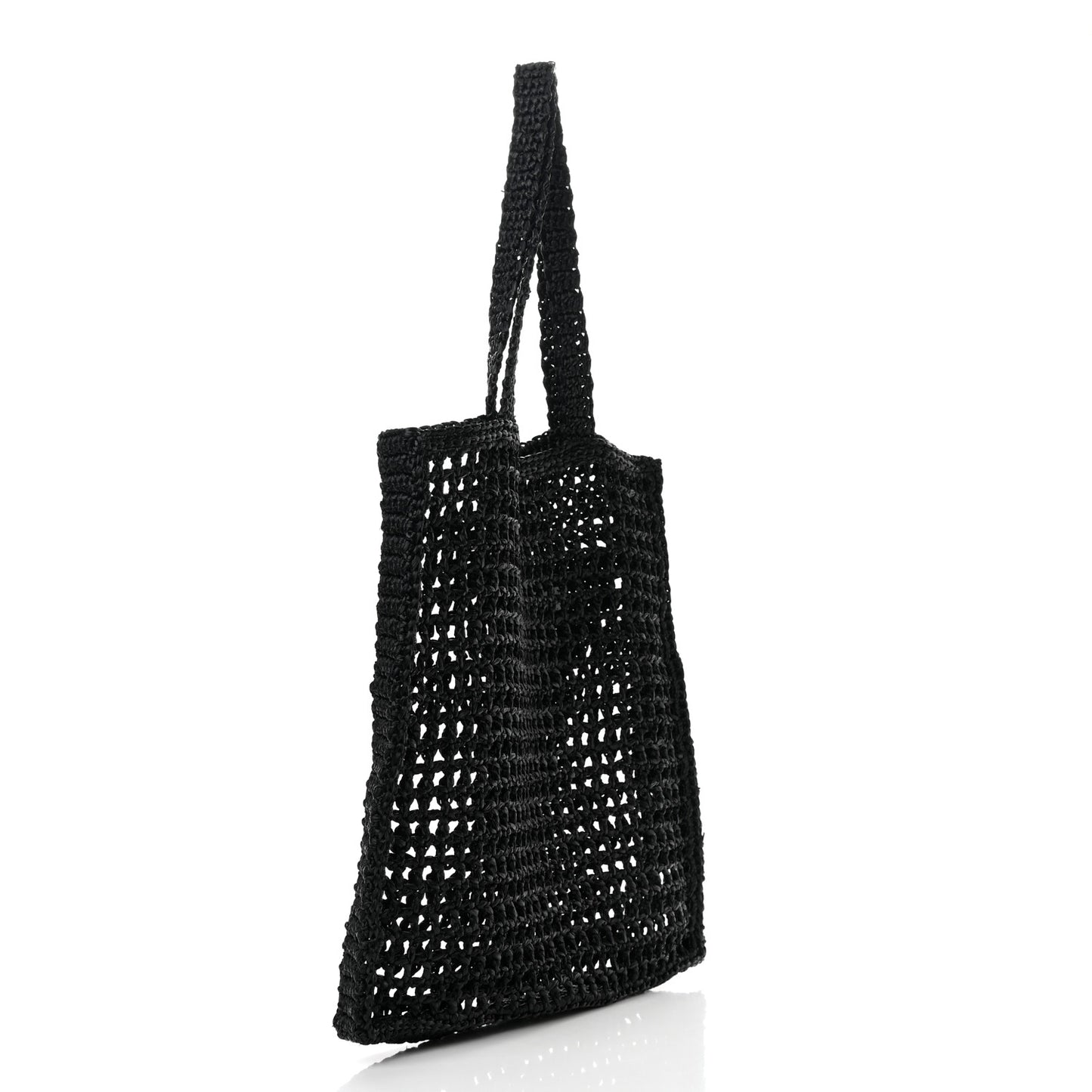 Yarn Raffia Effect Crochet Logo Embroidered Tote Bag Black